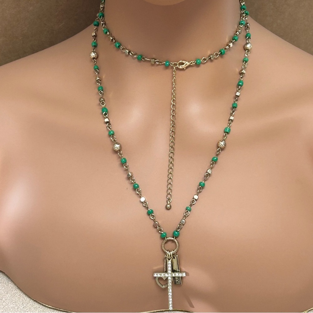 Delicate Gold and Green Beaded Charm Necklace